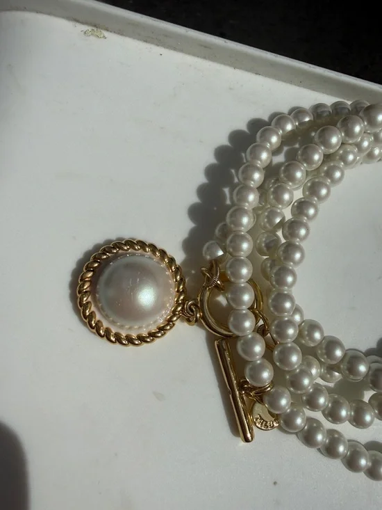 Talbots Pearl Stretch Bracelet Set in White with Gold Accent - Picture 4 of 5
